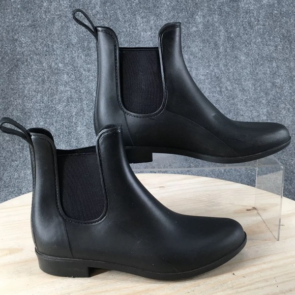 Merona Boots Womens Pull On Chelsea Ankle Rain Boot Black Rubber Low Heels - Picture 2 of 5